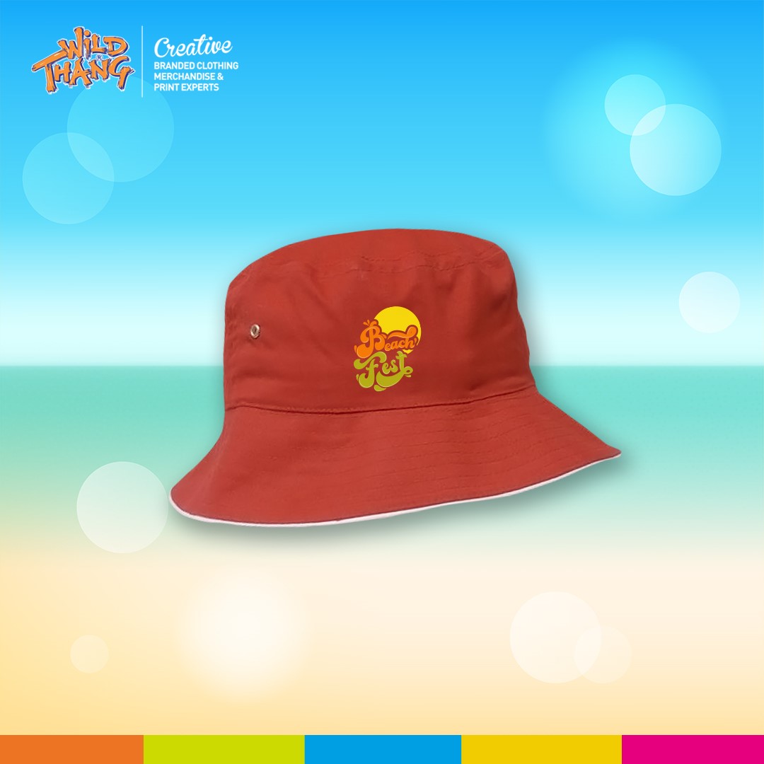 summer beach festival branded red bucket hat